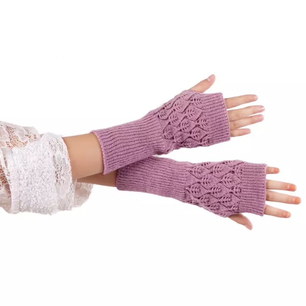 Cozy Sweater Cable Knit Gloves Mittens Fingerless - Picture 4 of 8